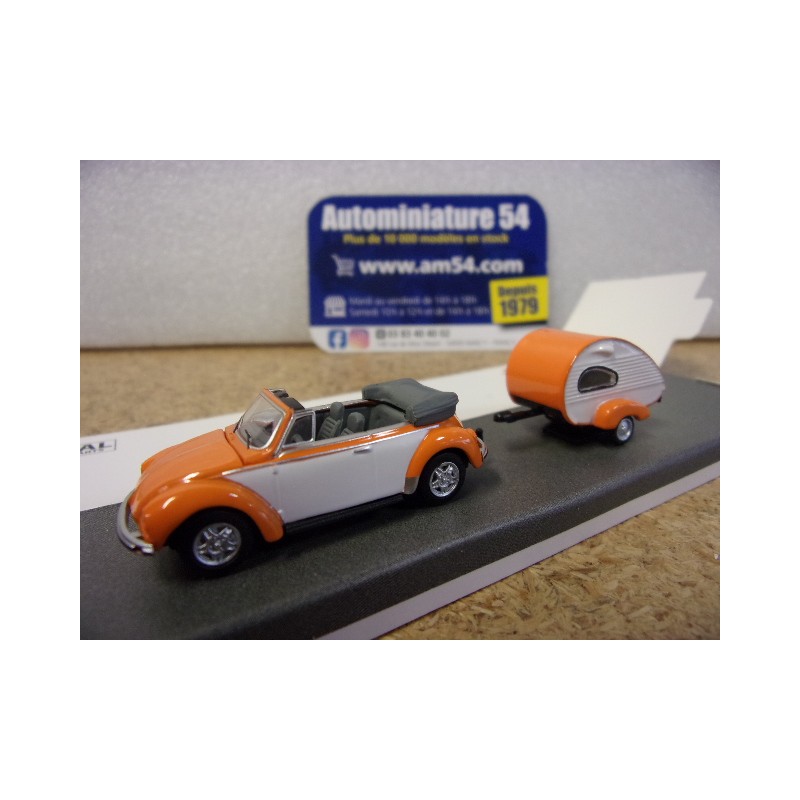 Volkswagen Cox 1303 Cabrio orange - white + Caravane 452677700 Schuco