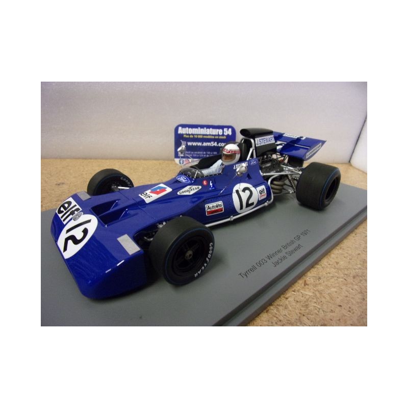 1971 Tyrrell 003 n°12 Jackie Stewart 1st Winner British GP 18S589 Spark Model